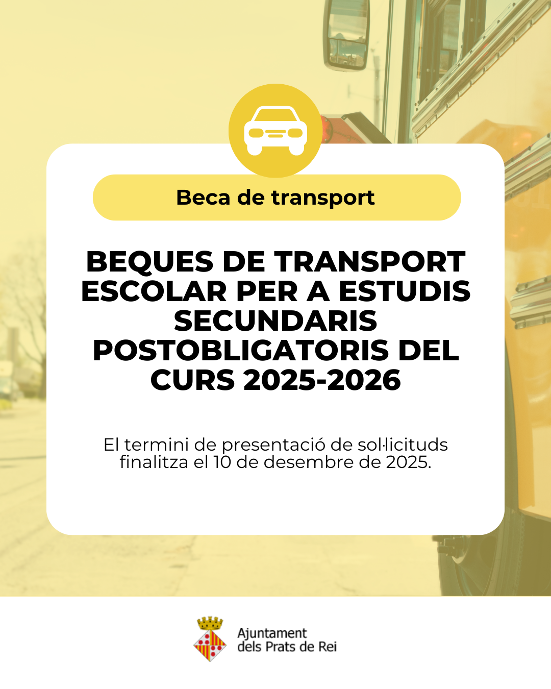 L'Ajuntament dels Prats de Rei aprova les bases reguladores de les beques de transport escolar per a estudis post obligatoris